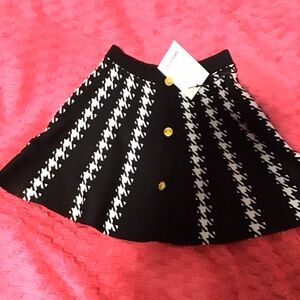 Zara Black and White Skater Skirt with Gold Buttons